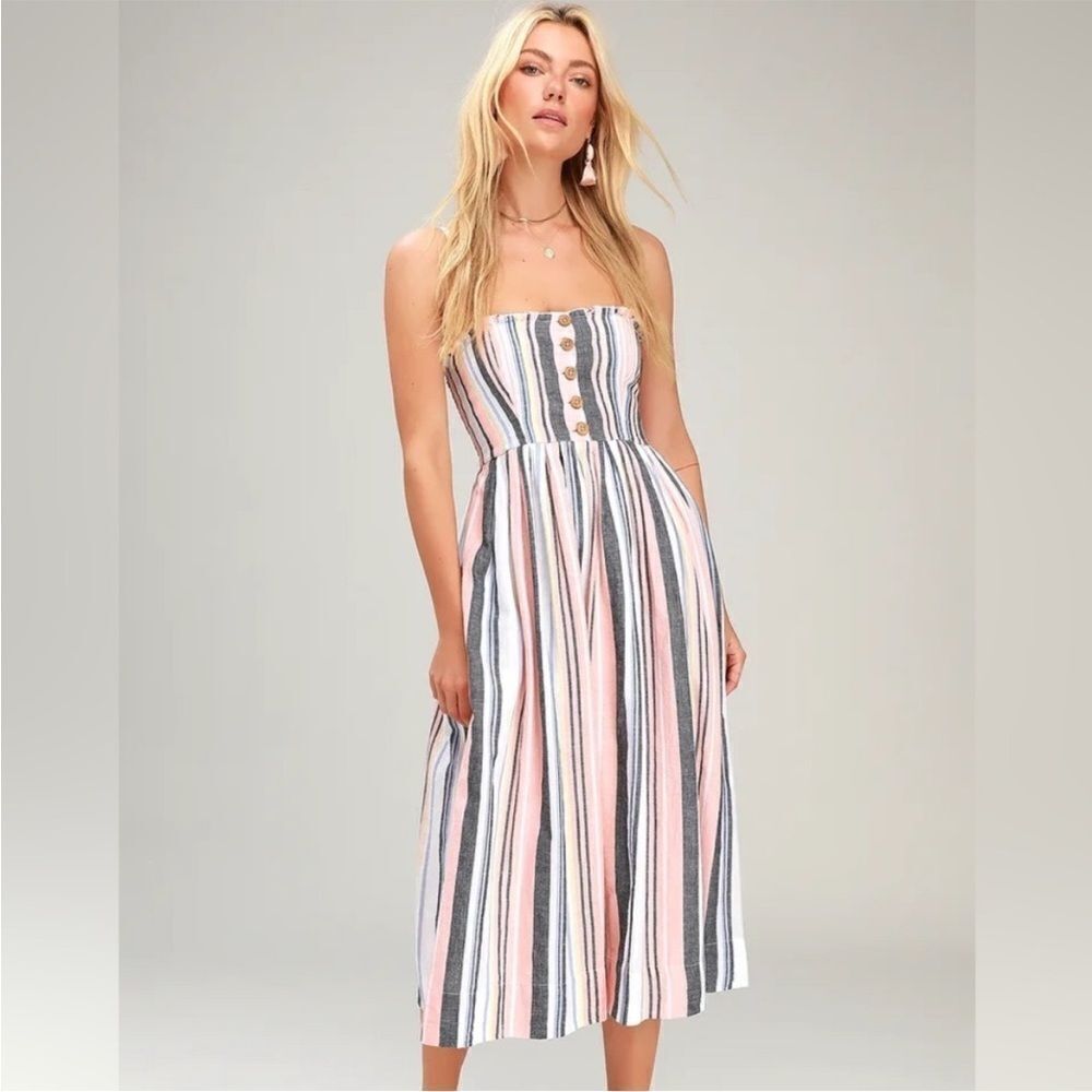 Free People Multi Colors Stripe Contemporary Dress Festival Feminine Resort